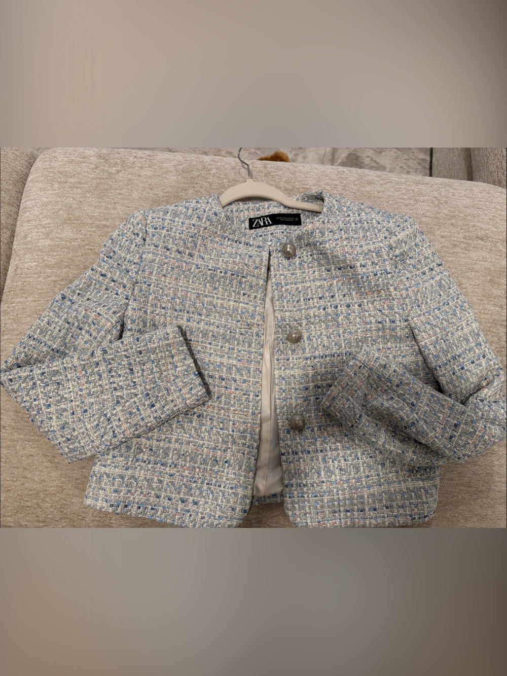 Zara Women’s Light Blue Multi-Thread Tweed Cropped Blazer
